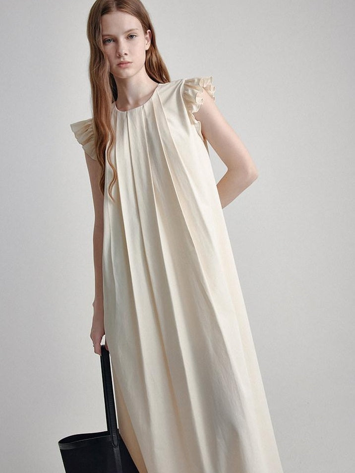 fano High Waist Structured A Line Sleeveless Cotton Lyocell Office Maxi Dresses