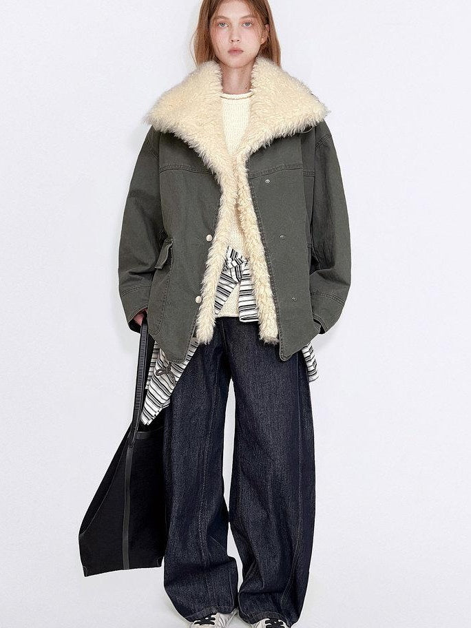 fano 90% White Duck Down Warm High Waist Loose Stand Collar Women Green Down Jackets