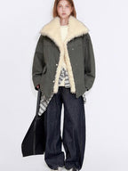 fano 90% White Duck Down Warm High Waist Loose Stand Collar Women Green Down Jackets