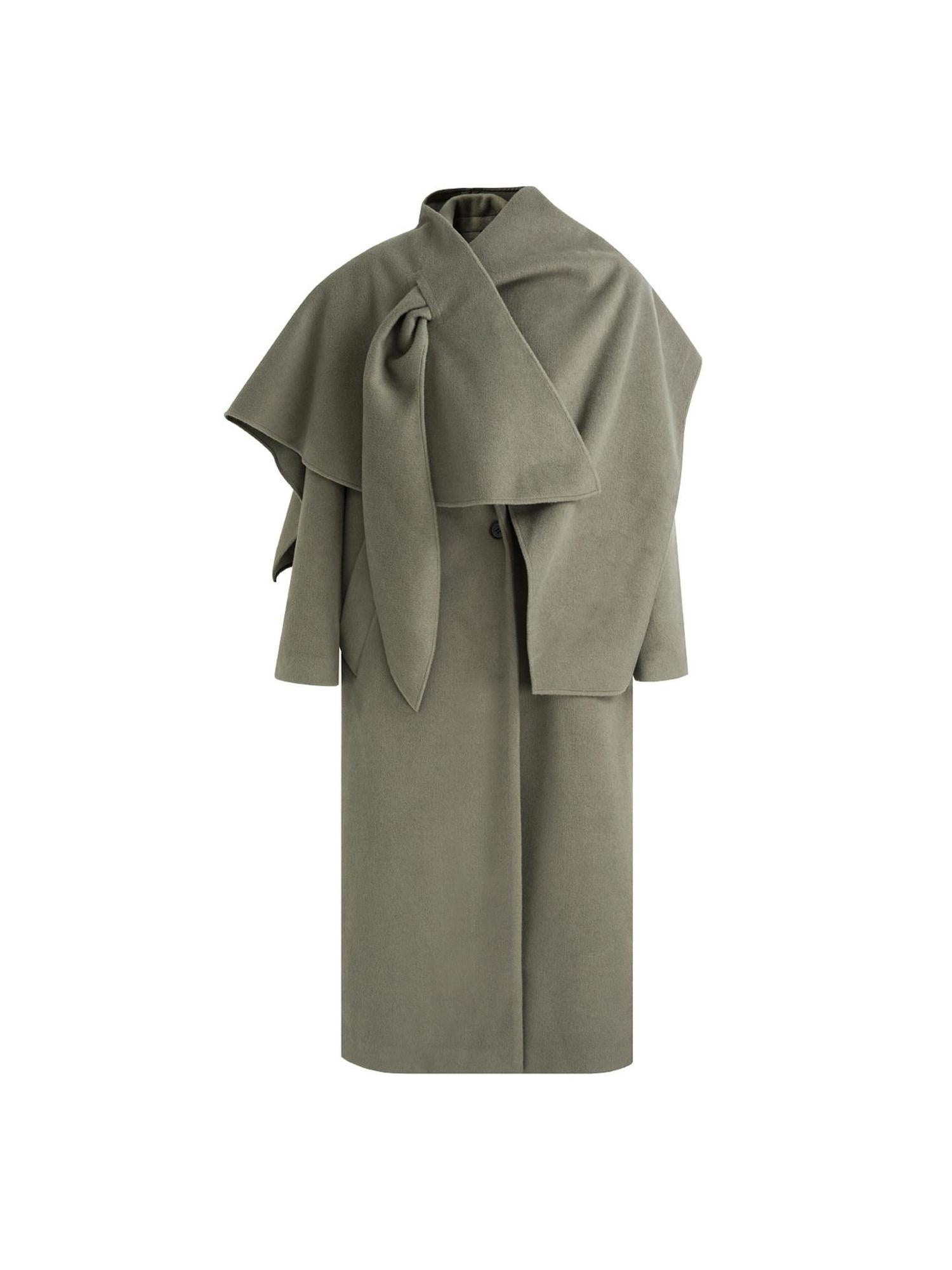 unspoken Sculpted 3D Tailoring Relaxed Minimal Commuter Office Dark Green Wool Coats