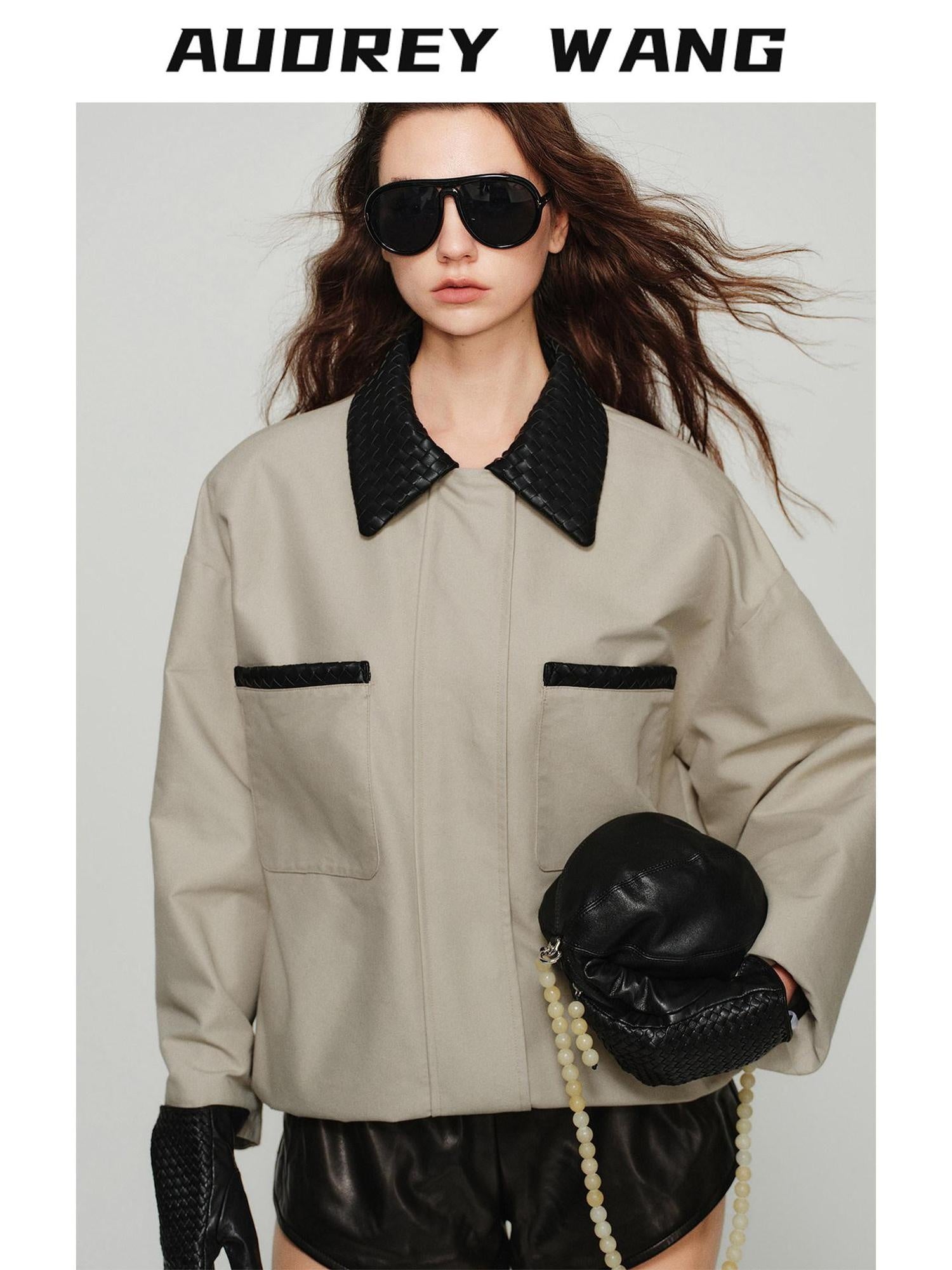 audreyyang Lightweight Casual Long Sleeve Women Nylon Cotton Light Gray Bomber Jackets