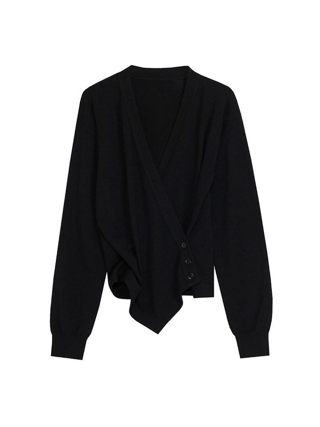 unspoken Soft Asymmetrical Loose Women V-neck Long Sleeve Black Blouses