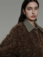 unspoken Warm Patchwork Lapel Loose Fit Minimalist Women Chestnut Short Coat