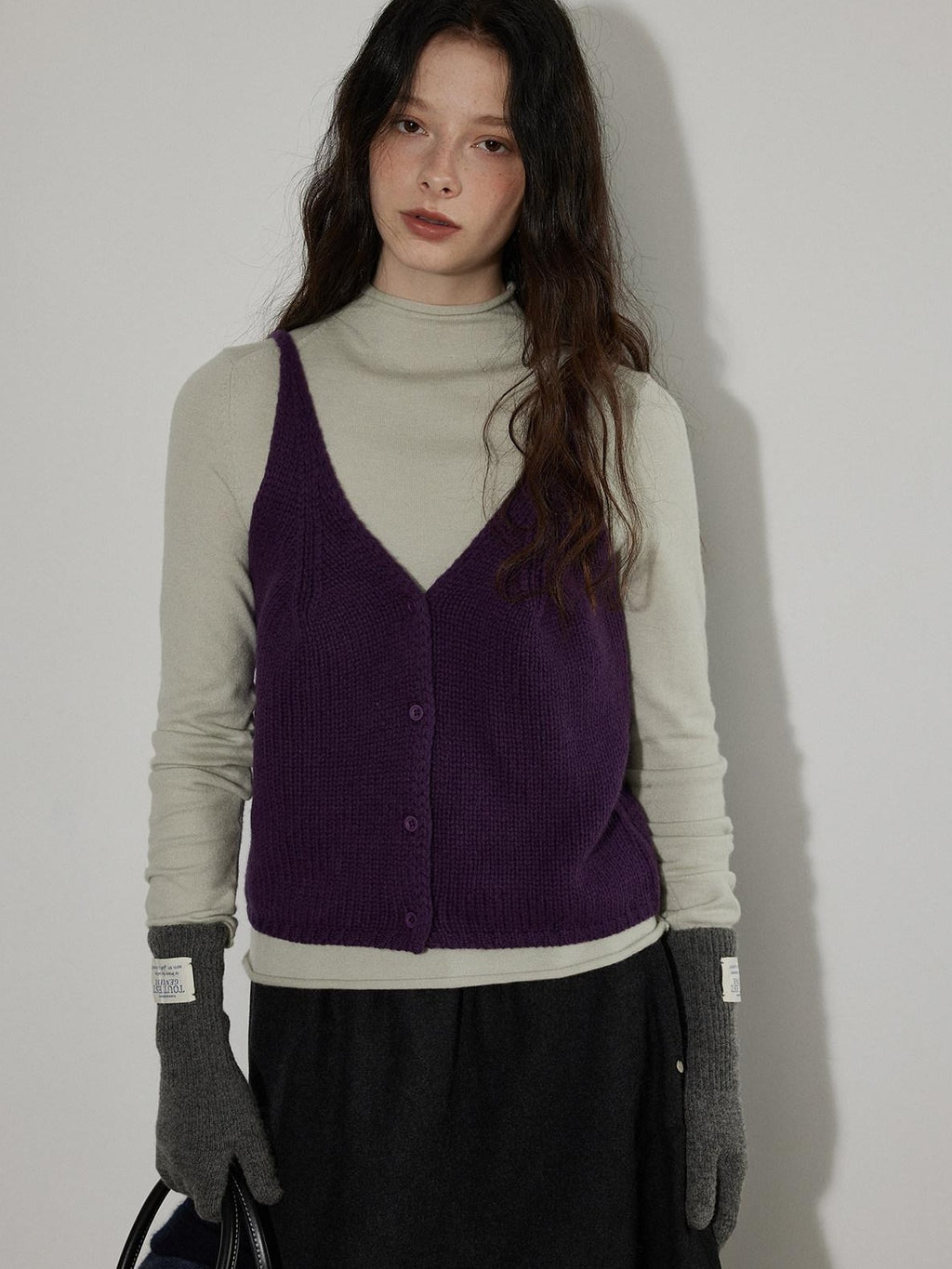 Lofi choose Pure Wool V-neck Cropped Button Front Office Sleeveless Knit Women Vests