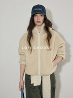 Lofi choose Thick Zippered Hooded Oversized Commuter For Women Apricot Plush Fleece Hoodie