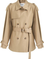 fano Double Breasted Short Loose Fit Commuter For Women Khaki Pink Beige Trench Coats