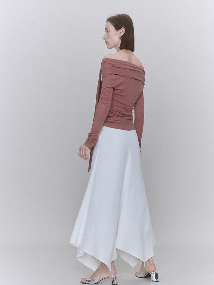 someone sometimes Recycled Viscose Linen Blend High Waist Asymmetric A Line Women Maxi Skirts