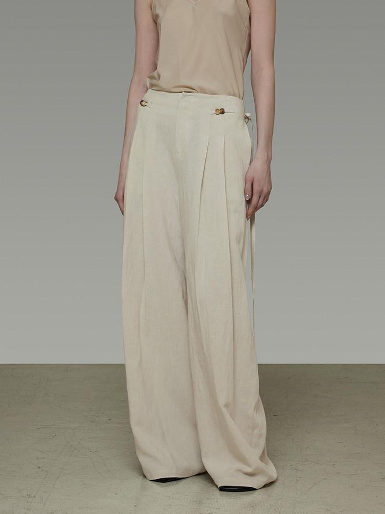 unspoken High Waisted Lyocell Linen Pleated Tie Waist Office Casual Wide Leg Pants