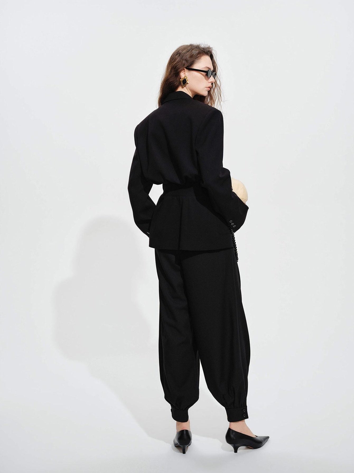 audreyyang High Stretch Elastic Waist Tapered Casual Women Black Polyester Sweatpants