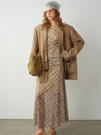 audreyyang Breathable Pure Linen Dot Loose Fit Notched Lapel Women Workwear Gold Blazers