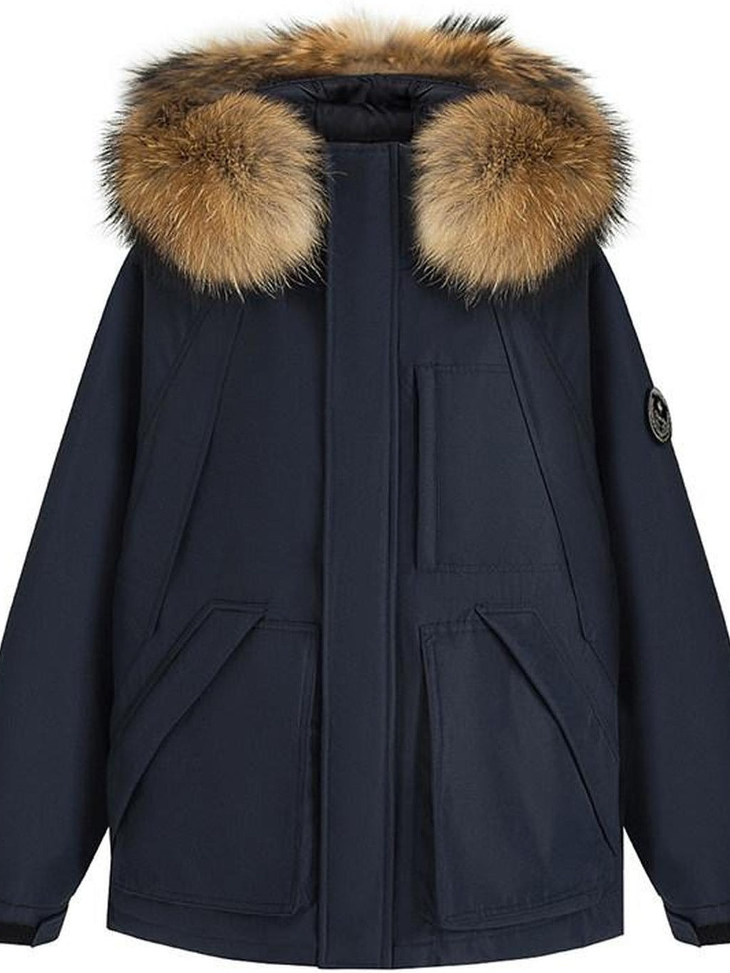 fano 90 Percent White Duck Down Detachable Hood Straight Short Navy Down Jackets