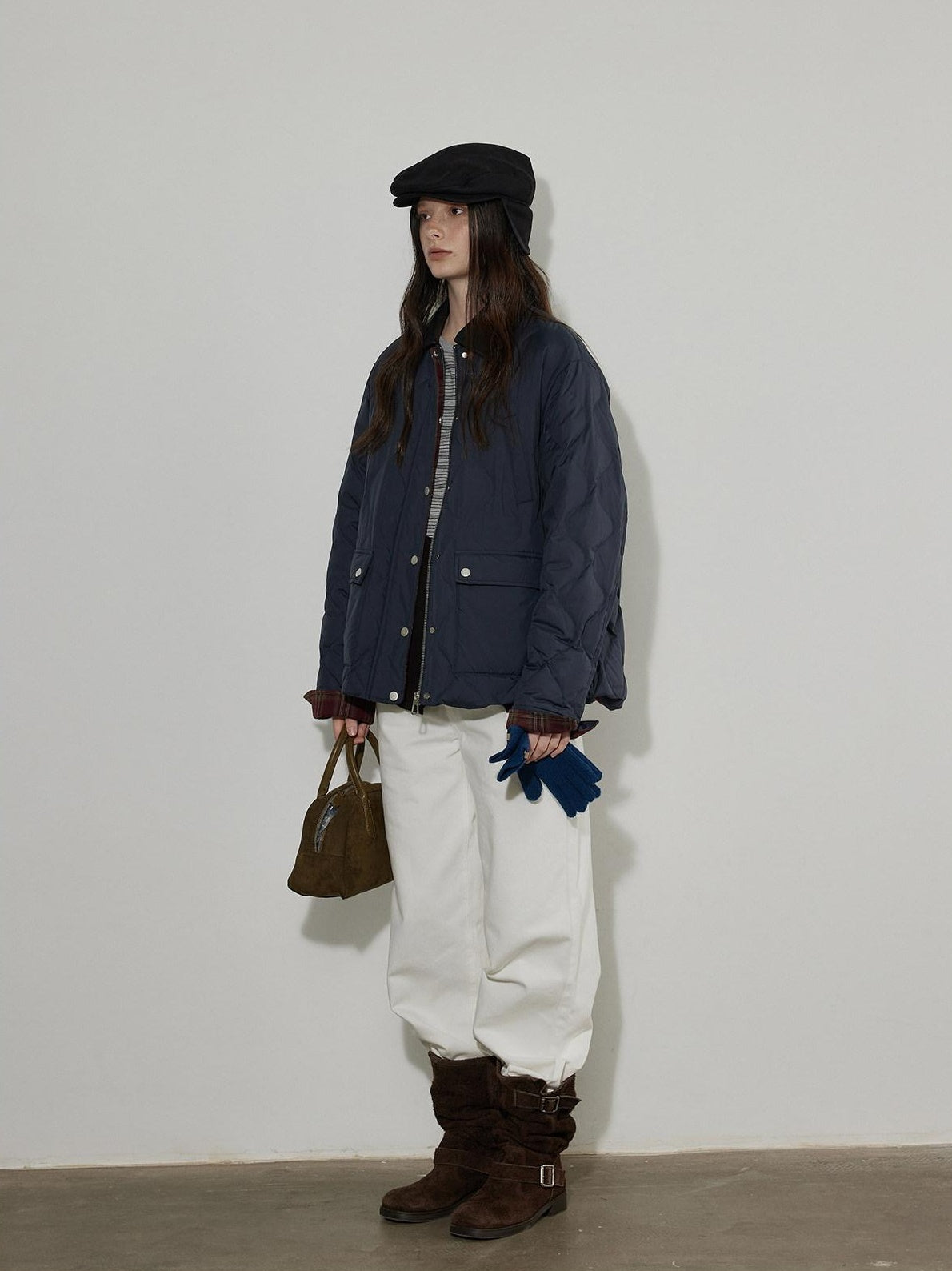 Lofi choose 90 Percent White Duck Down Commuter Loose Fit Lapel Navy Down Jackets