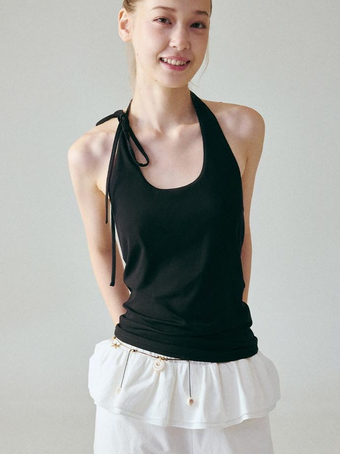 fano Soft Stretch Viscose Halter Slim Fit Office Layering Black Camisoles