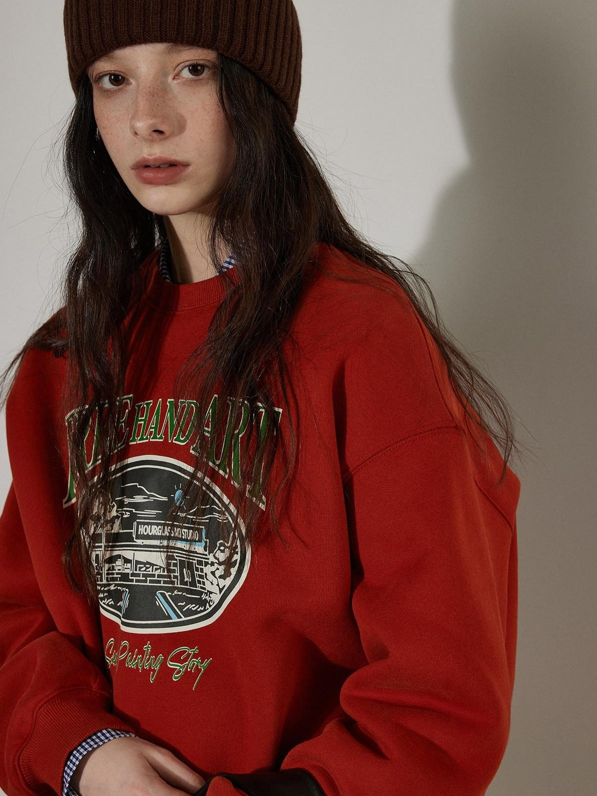 Lofi choose Cozy Thick Oversized Pullover Crewneck Cartoon Anime Print Vintage Red Sweatshirt