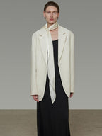 unspoken Warm Minimalist Oversized Ribbon Tie Lapel Long Sleeve Women Blazers