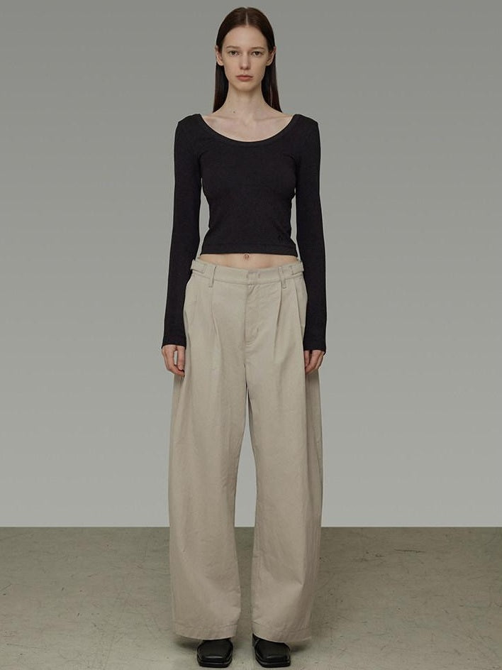 unspoken Pleated Natural Waist Minimalist Loose Women Khaki Zipper Wide Leg Pants