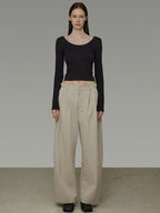 unspoken Pleated Natural Waist Minimalist Loose Women Khaki Zipper Wide Leg Pants