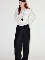 fano Elegant Office Mid Rise Straight Silhouette For Women Black Wide Leg Pants