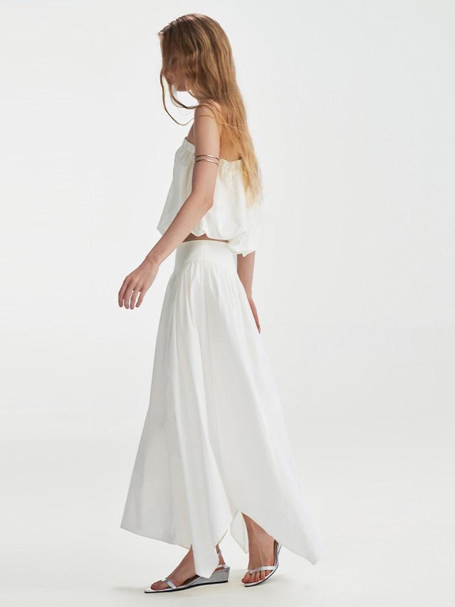 someone sometimes Soft Cotton One Shoulder Crop Ages 18 25 Milk White Matching Top & Skirt Sets