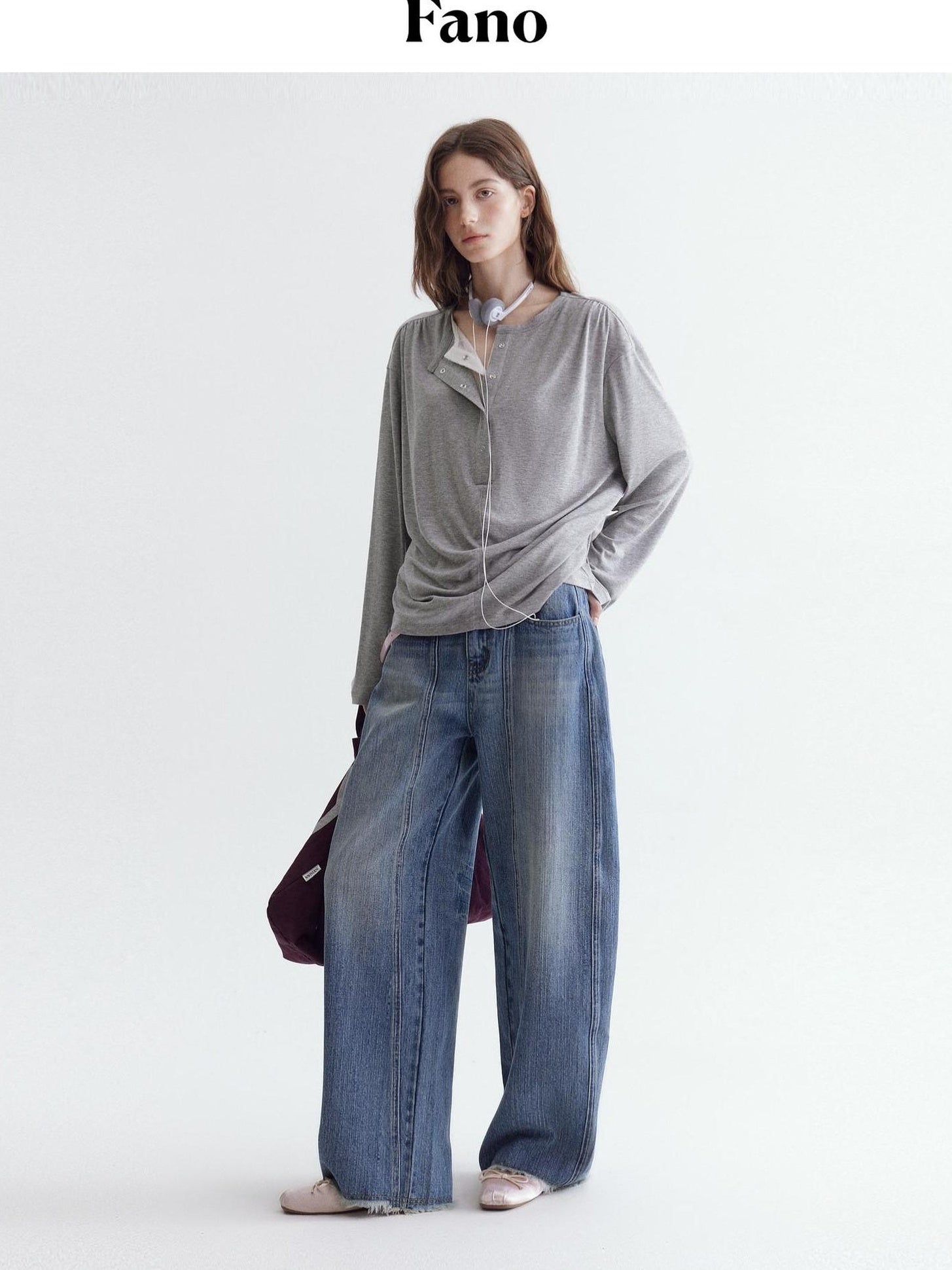 fano Breathable Cotton Natural Waist Relaxed Pocketed Casual Blue Straight Leg Jeans