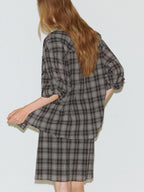 fano Uv Protection Loose Korean Polo Collar Button Front Plaid Women Shirts
