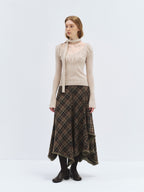 someonesometimes High Waist Vintage Irregular Hem Loose Fit Olive Check Casual Women Maxi Skirts