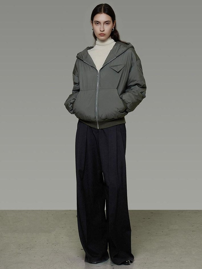 unspoken 90 White Duck Down Warm Loose Hooded Commuter Women Deep Gray Green Down Jackets