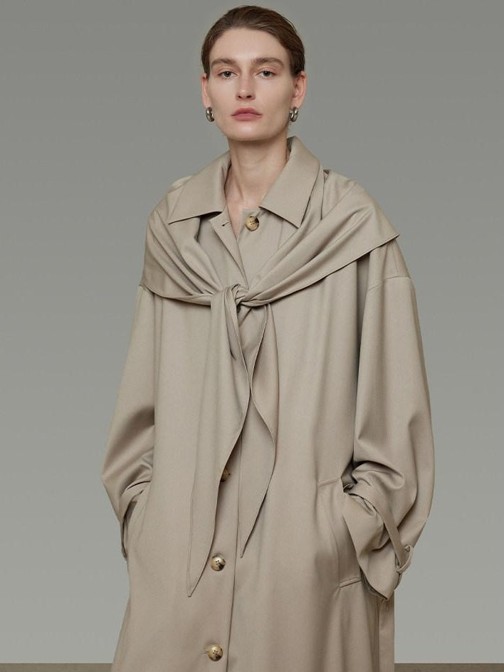 unspoken Minimalist Longline Single Breasted Loose Fit Women Beige Trench Coats