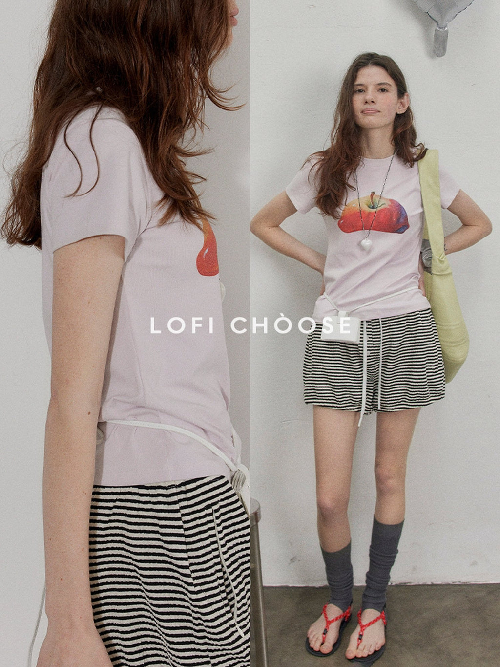 Lofi choose High Waist Relaxed Fit Women Office Commuter Black Apricot Striped Mini Shorts