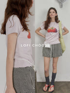 Lofi choose High Waist Relaxed Fit Women Office Commuter Black Apricot Striped Mini Shorts