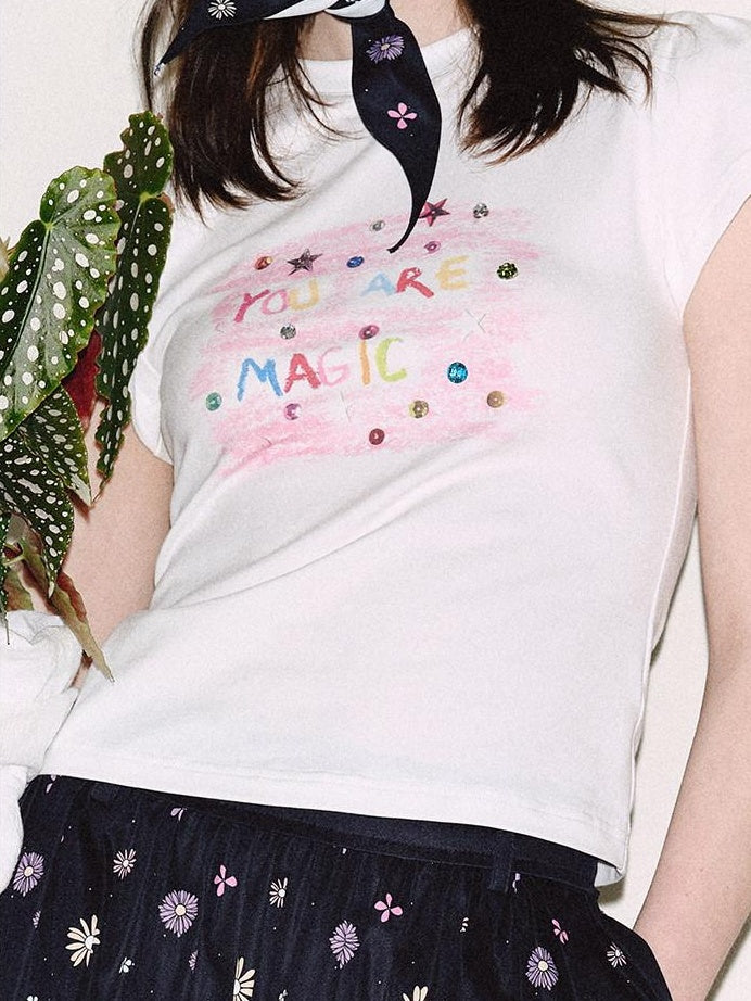 fano Lyocell Cotton Slim Korean Women Printed Crewneck Short Sleeve T-Shirts