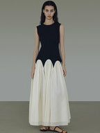 unspoken High Waist Colorblock A Line Sleeveless Minimalist Workwear Viscose Maxi Dresses