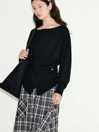 fano Soft Wool Blend Relaxed Loose Batwing Boat Neck Womens Knit Sweaters
