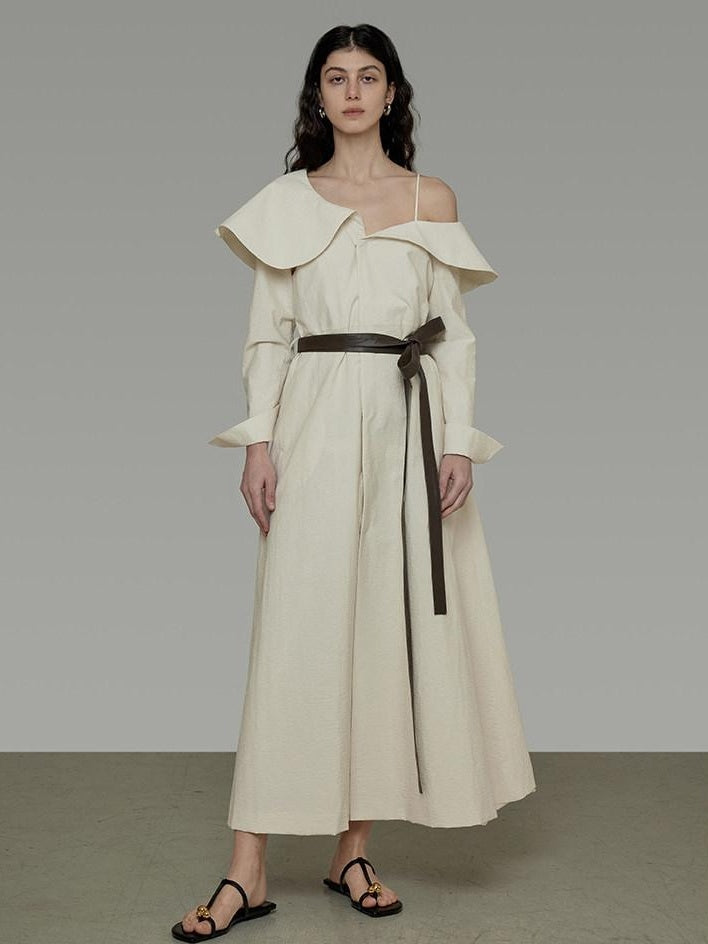 unspoken Comfortable Cotton Blend High Waist Asymmetrical Shirt Dress Office Maxi Dresses