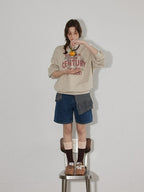Lofi choose Oversized Letter Print Crewneck Pullover Commuter Style Women Oatmeal Sweatshirt