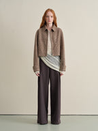 someone sometimes Wool Blend Retro Loose Zip Lapel Long Sleeve Women Multicolor Cropped Jackets