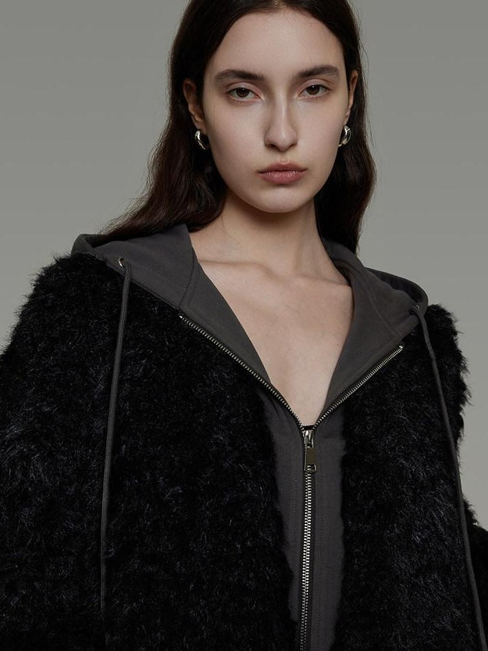 unspoken Warm Minimalist Commuter Loose Fit Zip Layered Women Black Polyester Short Coat