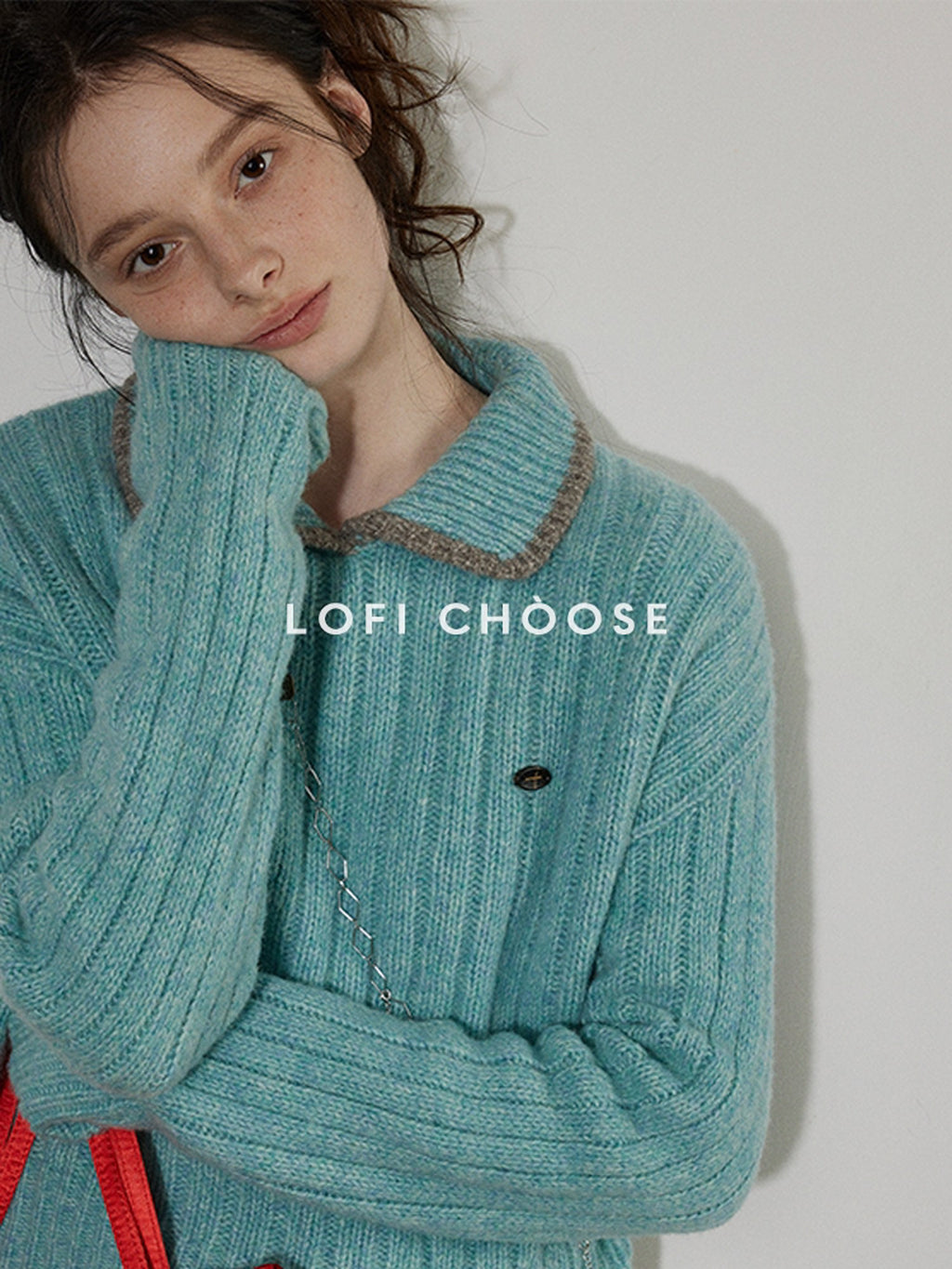 Lofi choose Comfortable Relaxed Fit Office Pullover Long Sleeve Knit Blue Green Sweaters