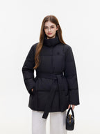 ikyou Insulated Embroidered Pocket Korean Loose Mid Length Stand Collar Puffer Jackets