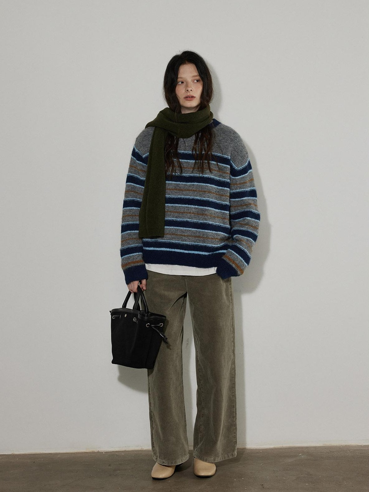 Lofi choose Wool Blend Relaxed Striped Crewneck Pullover Commuter Office Women Tops Sweaters