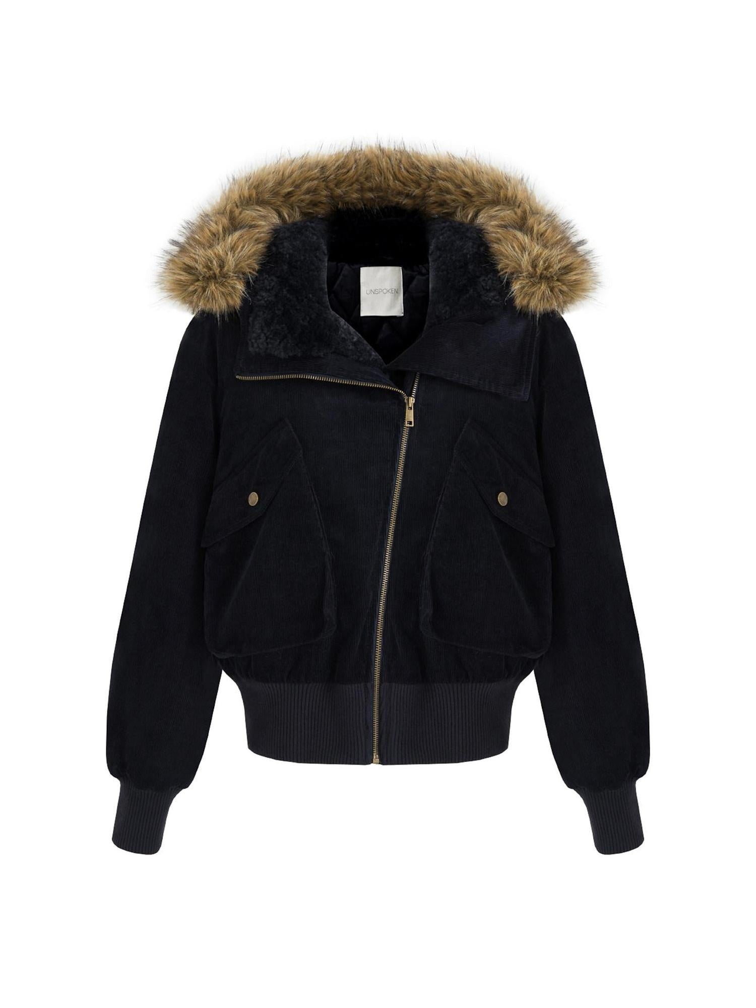 unspoken Thick Cotton Hooded Oversized Minimal Commuter Navy Zippered Puffer Jackets