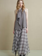 someonesometimes Flattering Commuter Slim Tie Strap Plaid Vest And Skirt Women Top & Skirt Sets