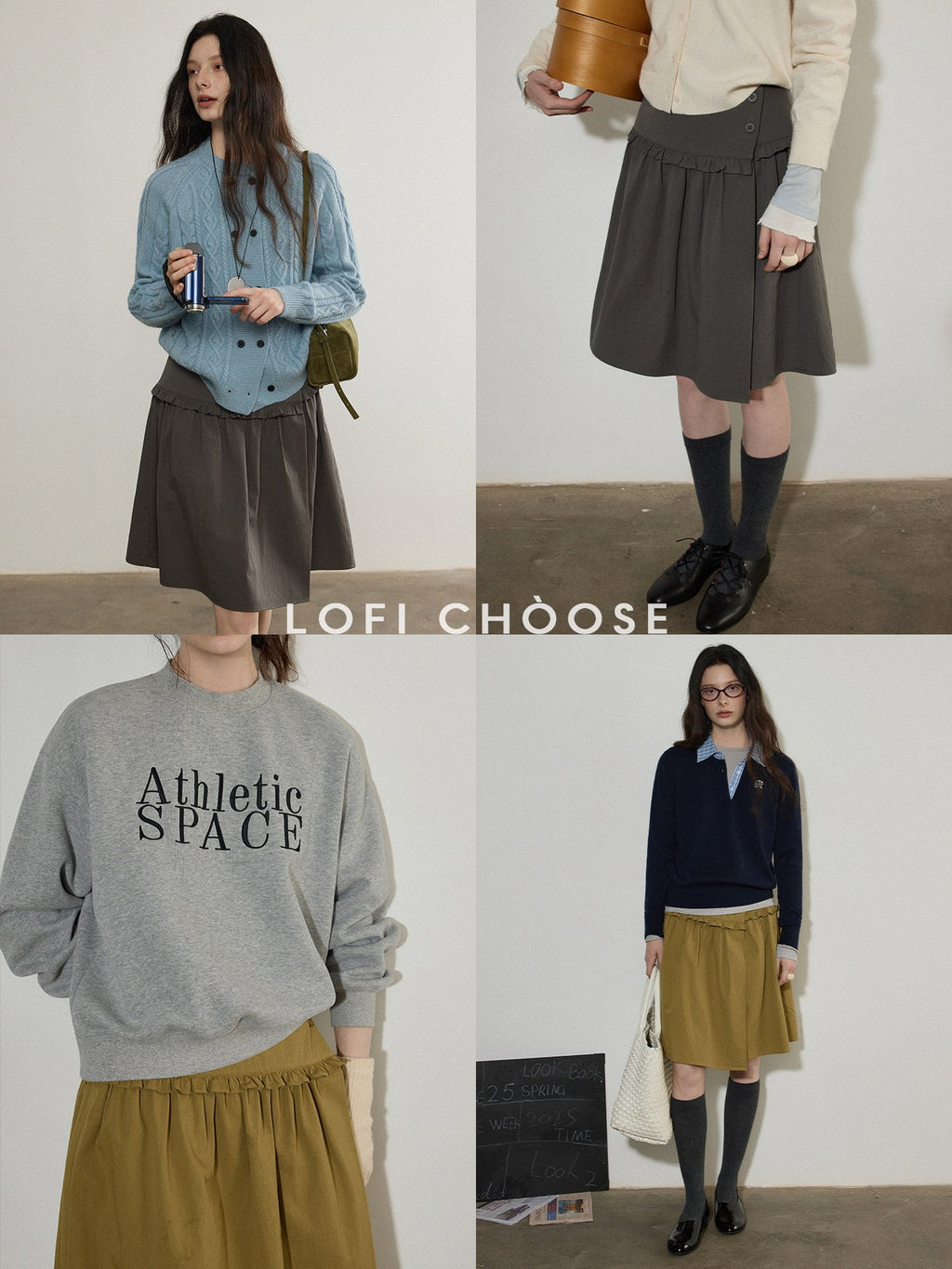 Lofi choose High Waist Ruffle A Line Pleated Cotton Commuter Skirt For Women Midi Skirts