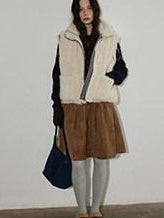 Lofi choose Warm Thick White Duck Down Loose Commuter Lapel Collar Zipper Blue Vests