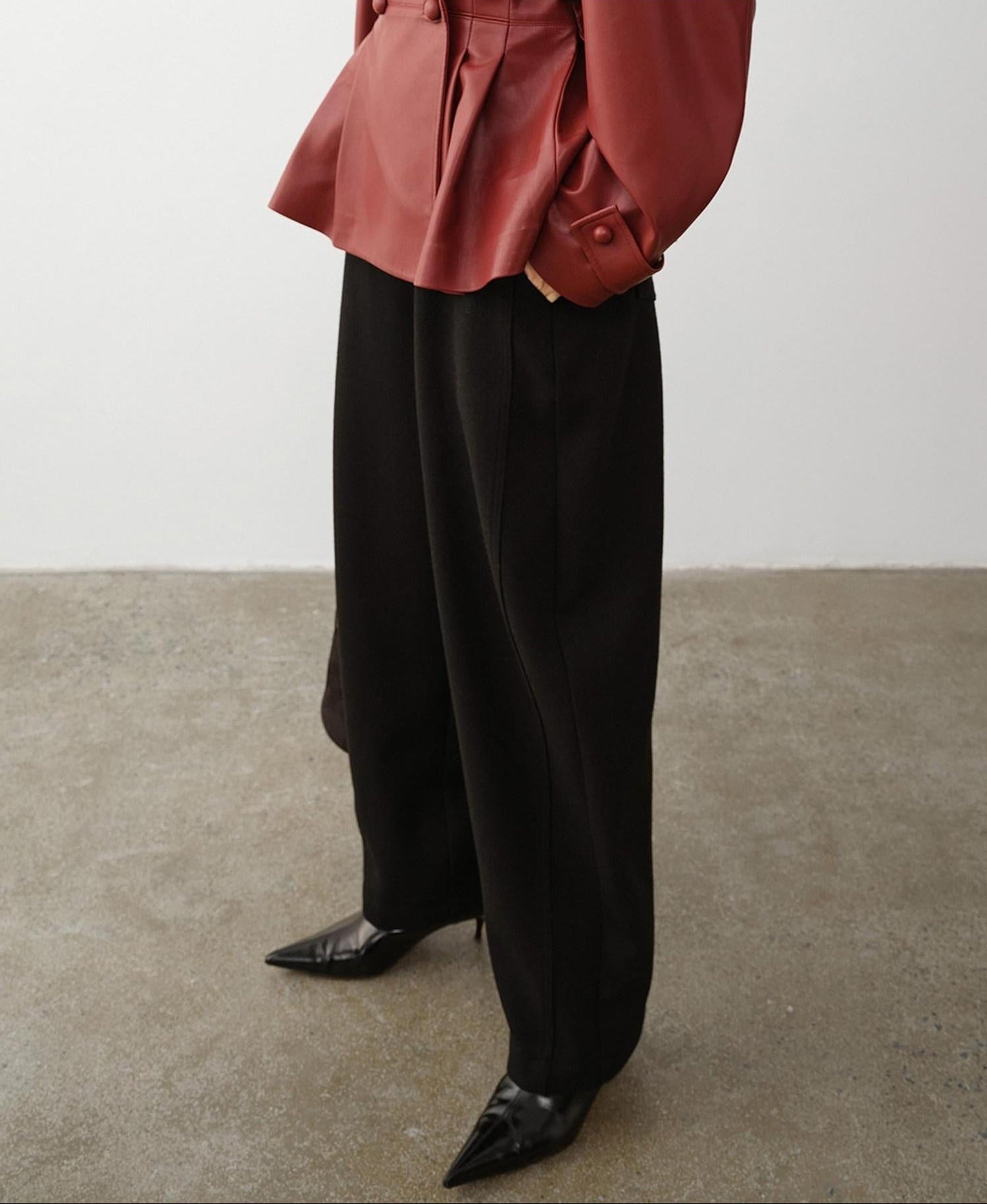 audreyyang Soft Poly Viscose Drape Casual Natural Waist Zip Fly Women Black Wide Leg Pants
