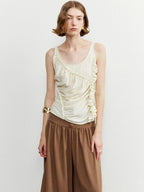 someone sometimes Ruffled Lettuce Edge Slim Fit Original Design Viscose Blend Cream Tank Tops