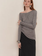 someone sometimes Lyocell Wool Blend Lightweight Asymmetric Neck Slim Casual Long Sleeve T-Shirts