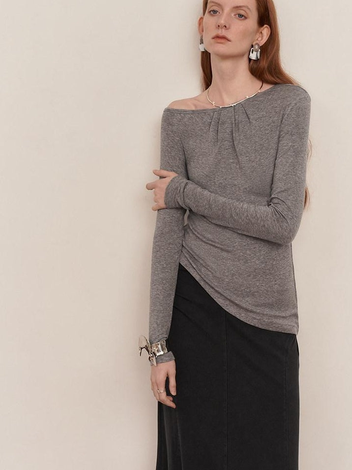 someone sometimes Lyocell Wool Blend Lightweight Asymmetric Neck Slim Casual Long Sleeve T-Shirts
