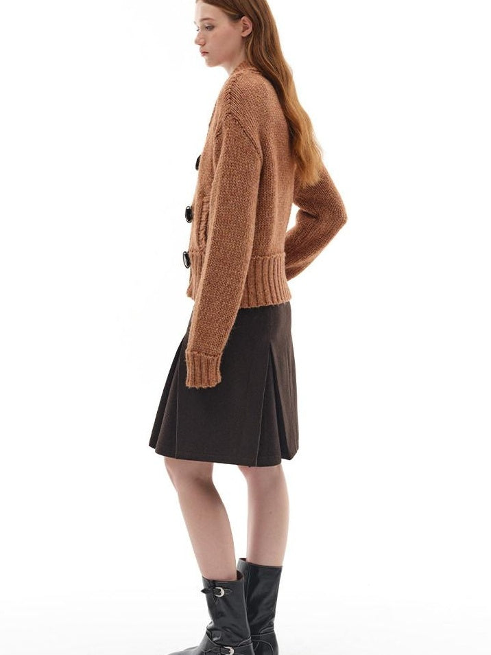 someone sometimes Viscose Wool Blend Slim Fit A Line Mid Waist Lined Women Tan Midi Skirts