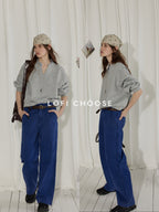 Lofi choose High Waist Distressed Vintage Blue Relaxed Cotton Zip Fly Womens Wide Leg Jeans